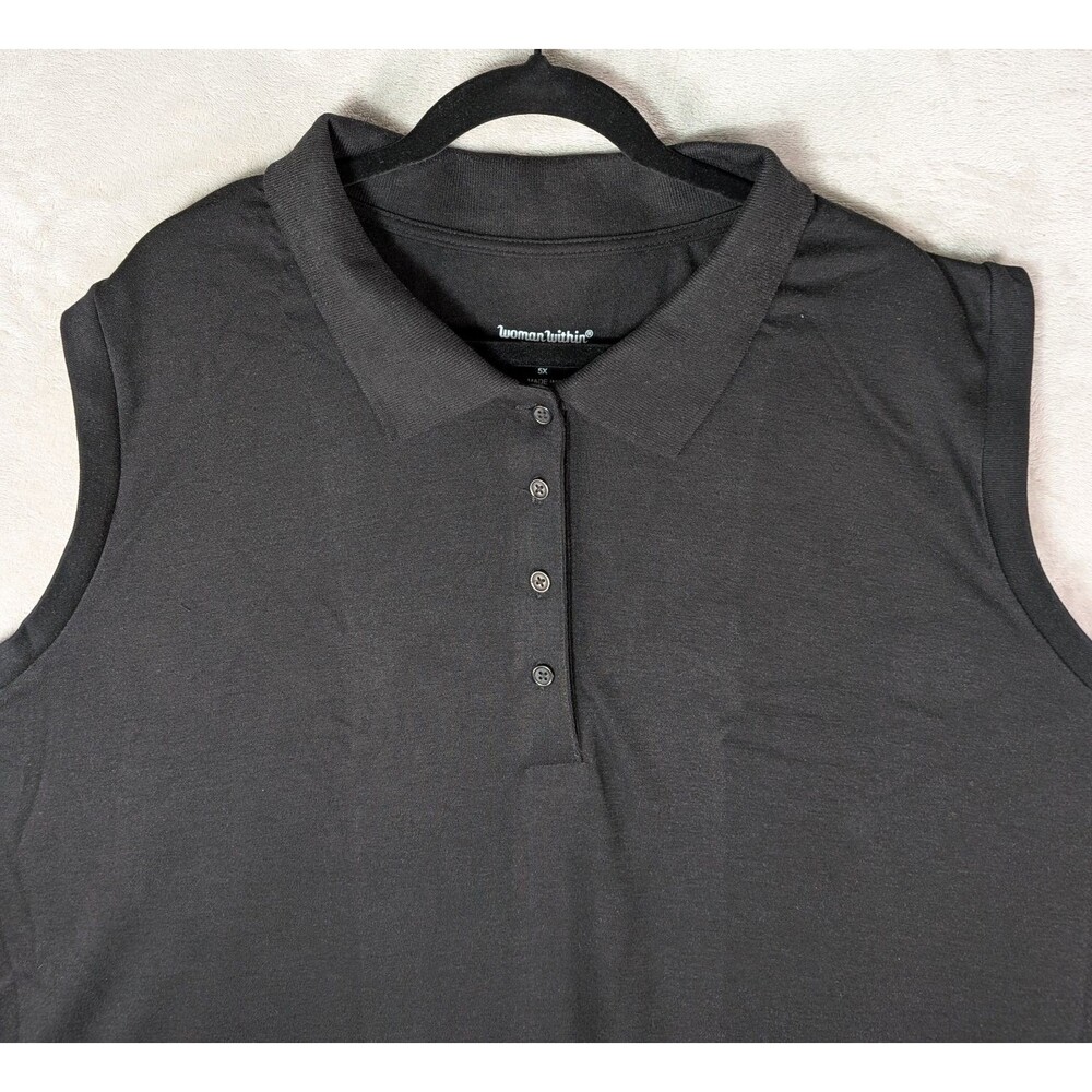 Woman Within Women's Black 5X Sleeveless Polo Top Button-Front Plus Size